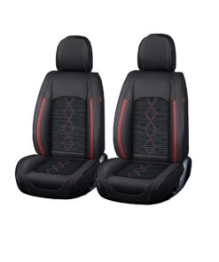 Huse auto premium 5 locuri Carguard Deluxe piele ecologică perforată și textil - negru - rosu închis
